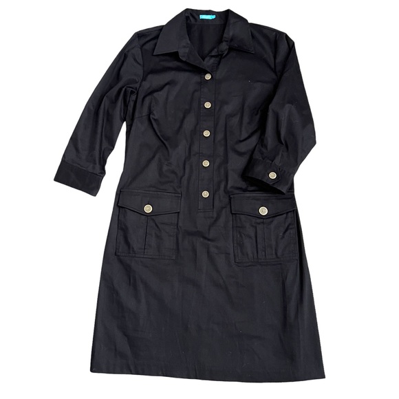 J. McLaughlin Dresses & Skirts - J. McLaughlin Black Cotton Midi Shirt Dress 3/4 Sleeves